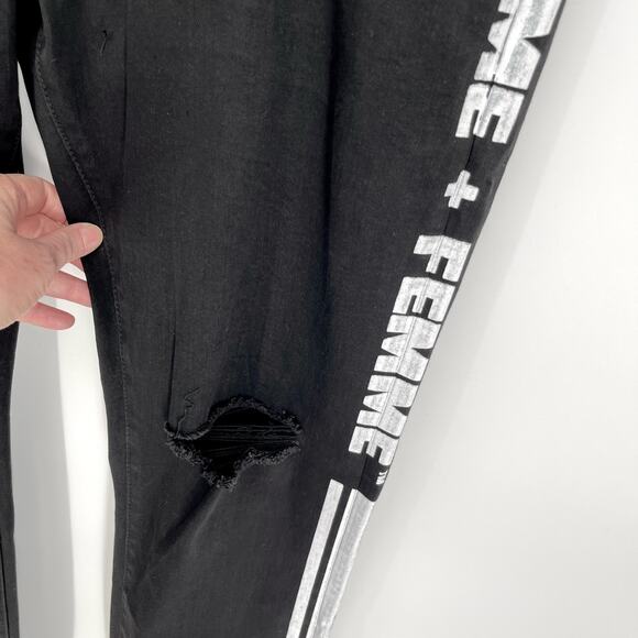 Homme + Femme NEW Skinny Distressed Jeans Mens Sz 40 Black White Logo Stripes - Picture 4 of 9